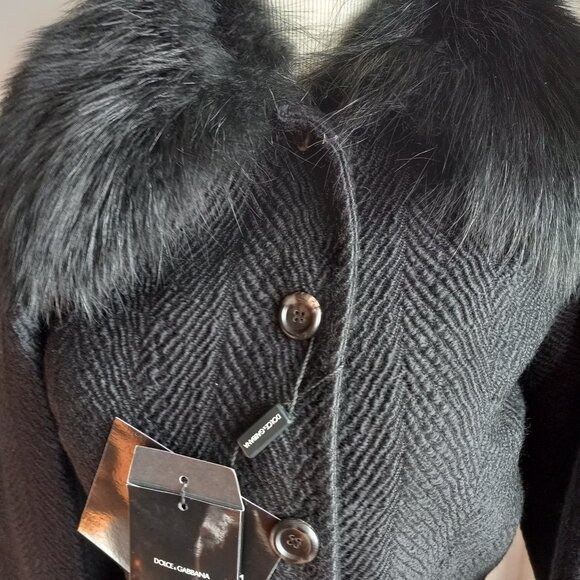 DOLCE & GABBANA BLACK WOOL FUR COLLAR SKIRT SUIT NWT IT 40 US 4 - Picture 2 of 16